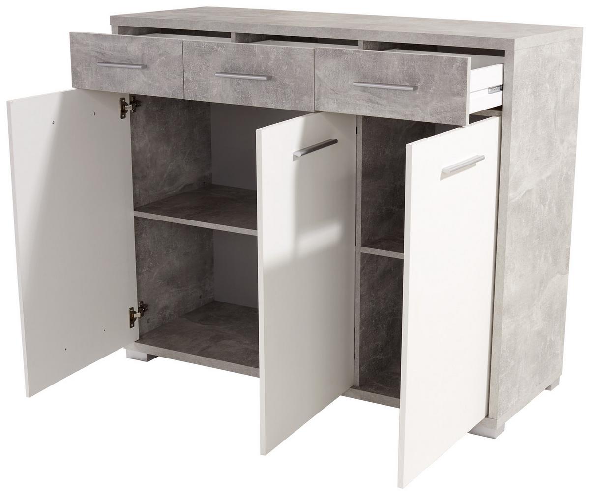 Kommode B 144 Cm Q-big New, Beton Optik/weiß - Weiß/Grau, MODERN, Holz (144/105/44cm)