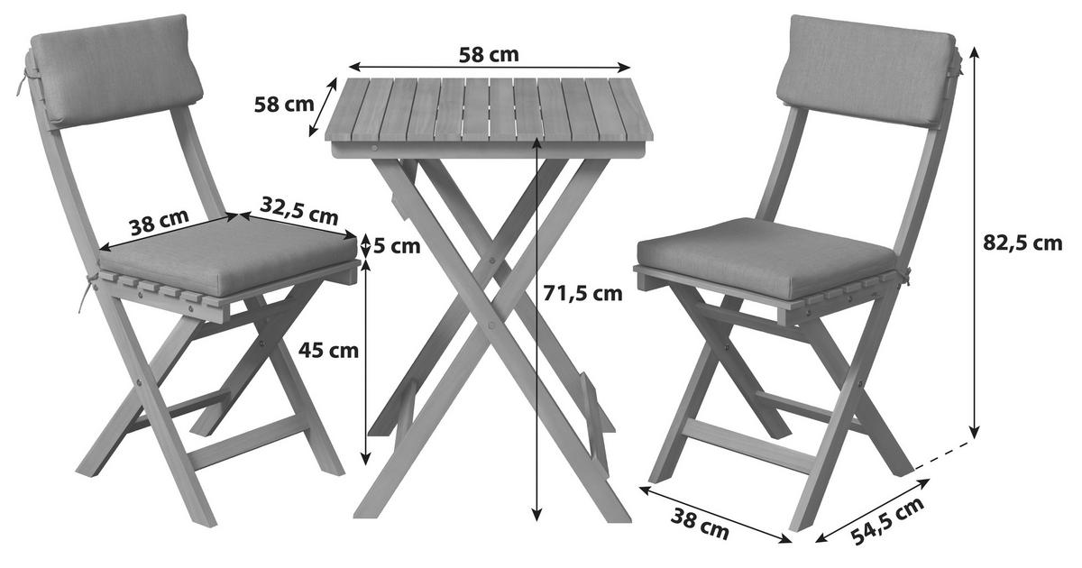 Balkonmöbel Set Vilnius aus Akazienholz mit Kissen - Grau/Akaziefarben, MODERN, Holz/Kunststoff - Beldano