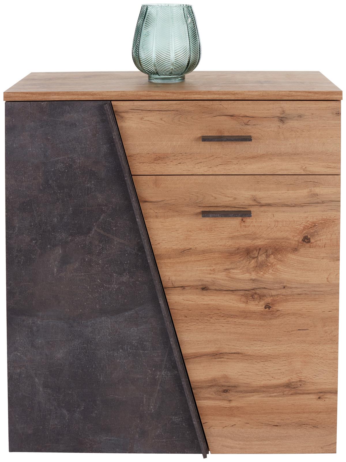 Kommode 80cm Venedig Wotan Eiche Dekor/Betonoptik - Eichefarben/Dunkelgrau, MODERN, Holzwerkstoff (80/92/35cm)