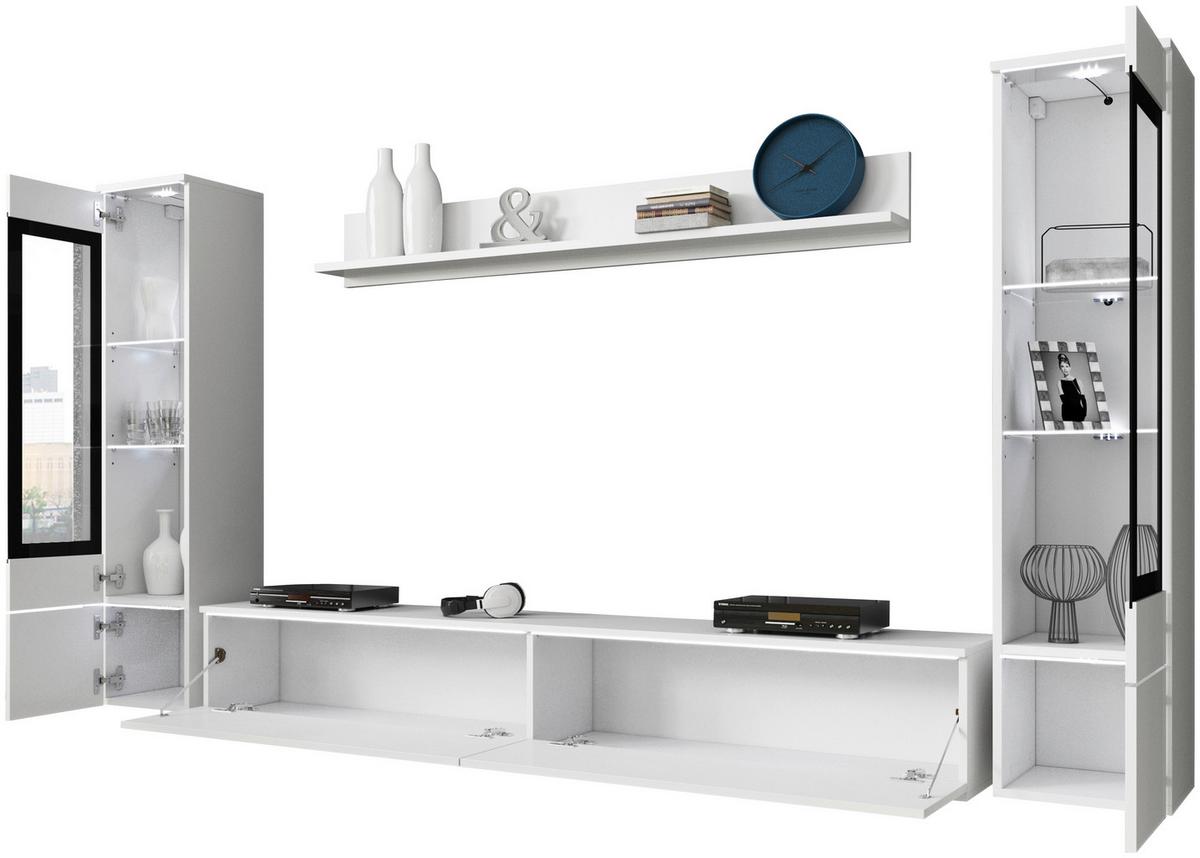Obývacia stena s LED biela vysoký lesk - sivá/biela, Lifestyle, kompozitné drevo/plast (240/130/33cm) - P & B