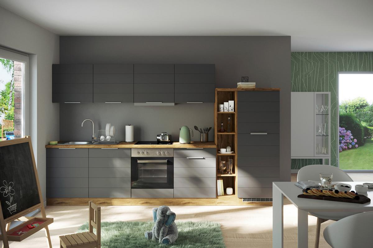 Spülenschrank Mit Spüle B: 120 Cm Grau/eiche Dekor 2 Türen - Eiche Wotan/Grau, Design, Holzwerkstoff (120/86/60cm) - Held