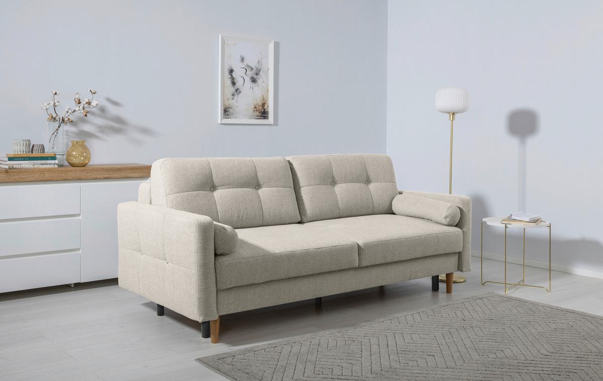 Schlafsofa Noret, Hellgrau B: 222 Cm - Buchefarben/Hellgrau, Design, Textil (222/93/99cm) - MID.YOU