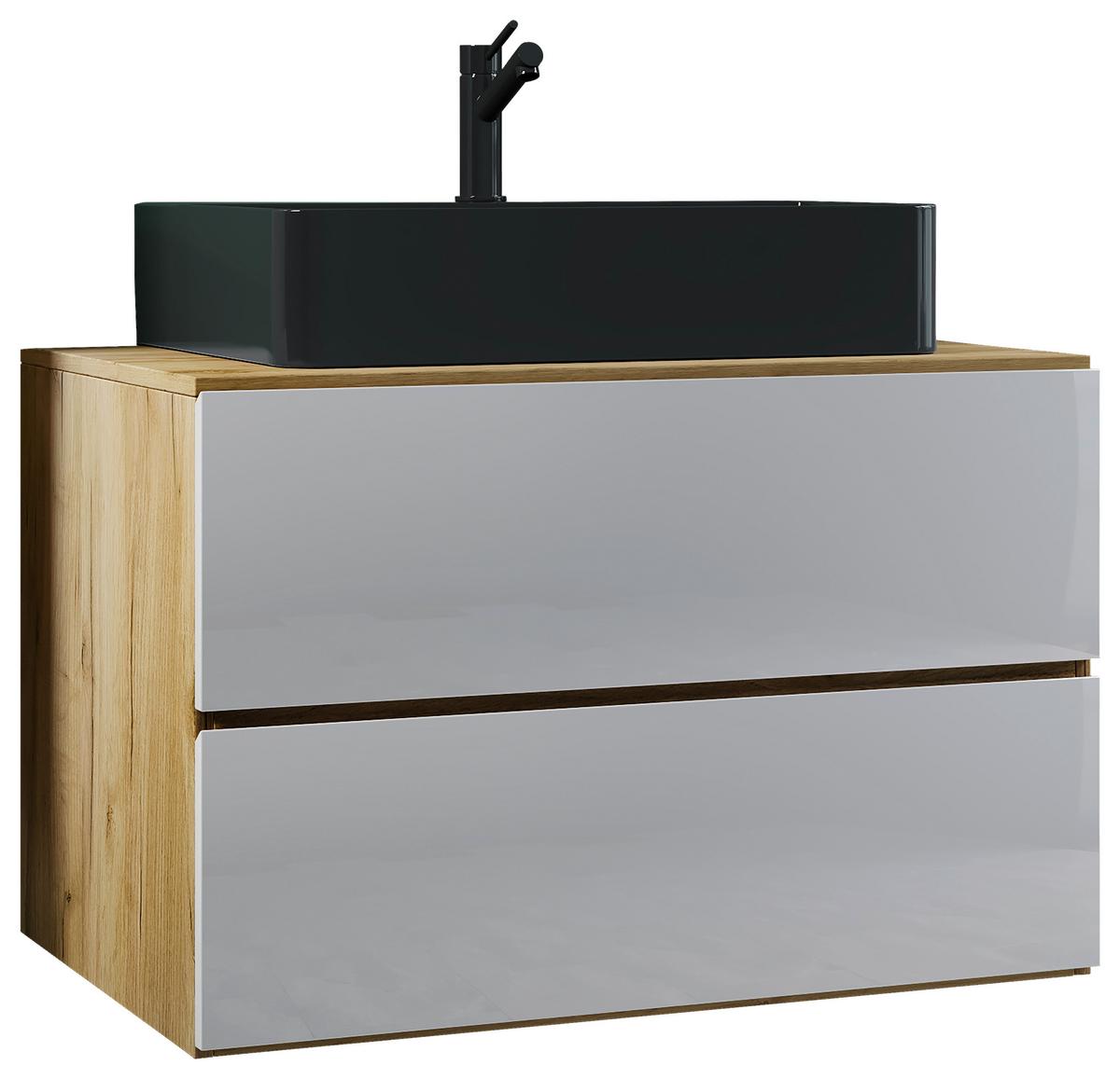 Waschtischkombi Lendas Bl S - Honigeiche/Schwarz, MODERN, Keramik/Holzwerkstoff (81cm) - MID.YOU