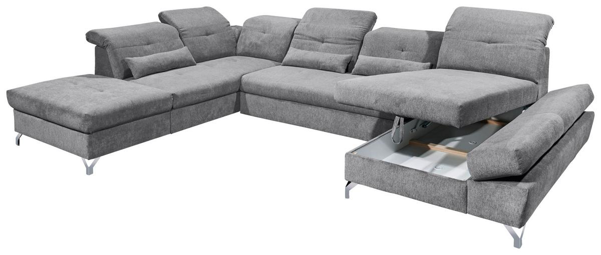Ecksofa Melfi Dunkelgrau U: 245 Cm - Dunkelgrau/Silberfarben, MODERN, Textil (245/350/168cm) - MID.YOU