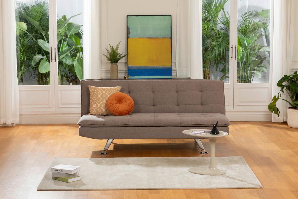 Schlafsofa Turin - Silberfarben/Braun, Basics, Textil (194/87/102cm) - MID.YOU
