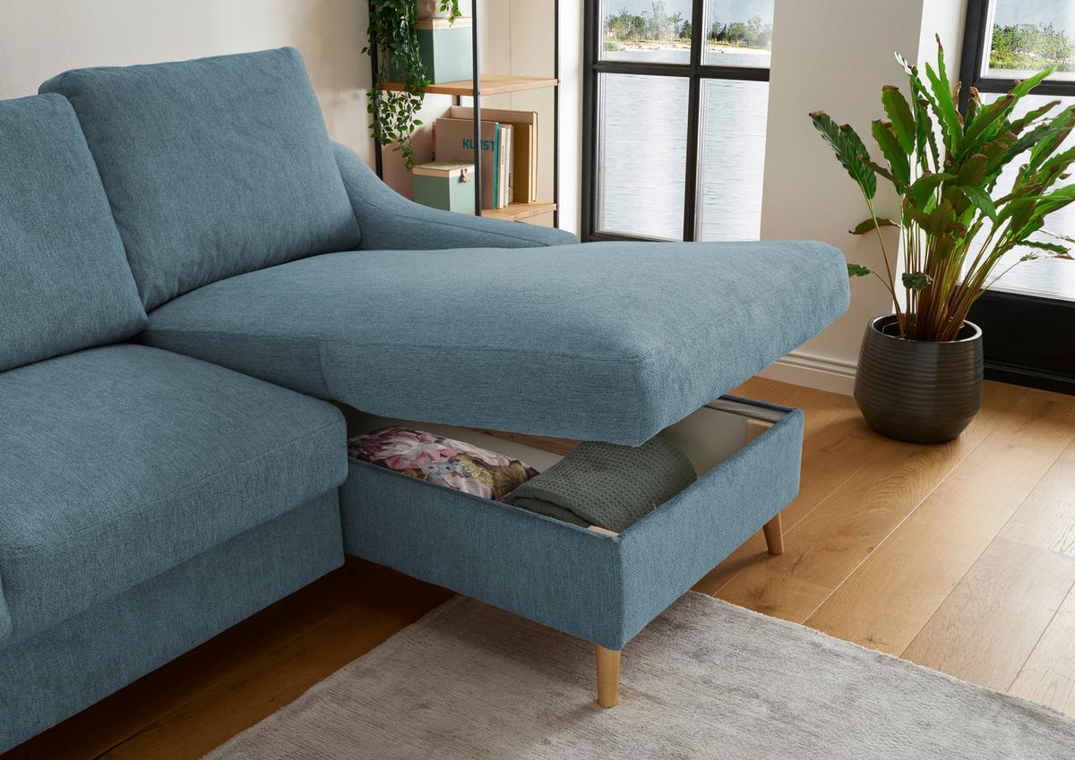 Ecksofa Valentina Blau S: 228/150 Cm - Blau/Schwarz, Design, Textil (228/150cm) - MID.YOU