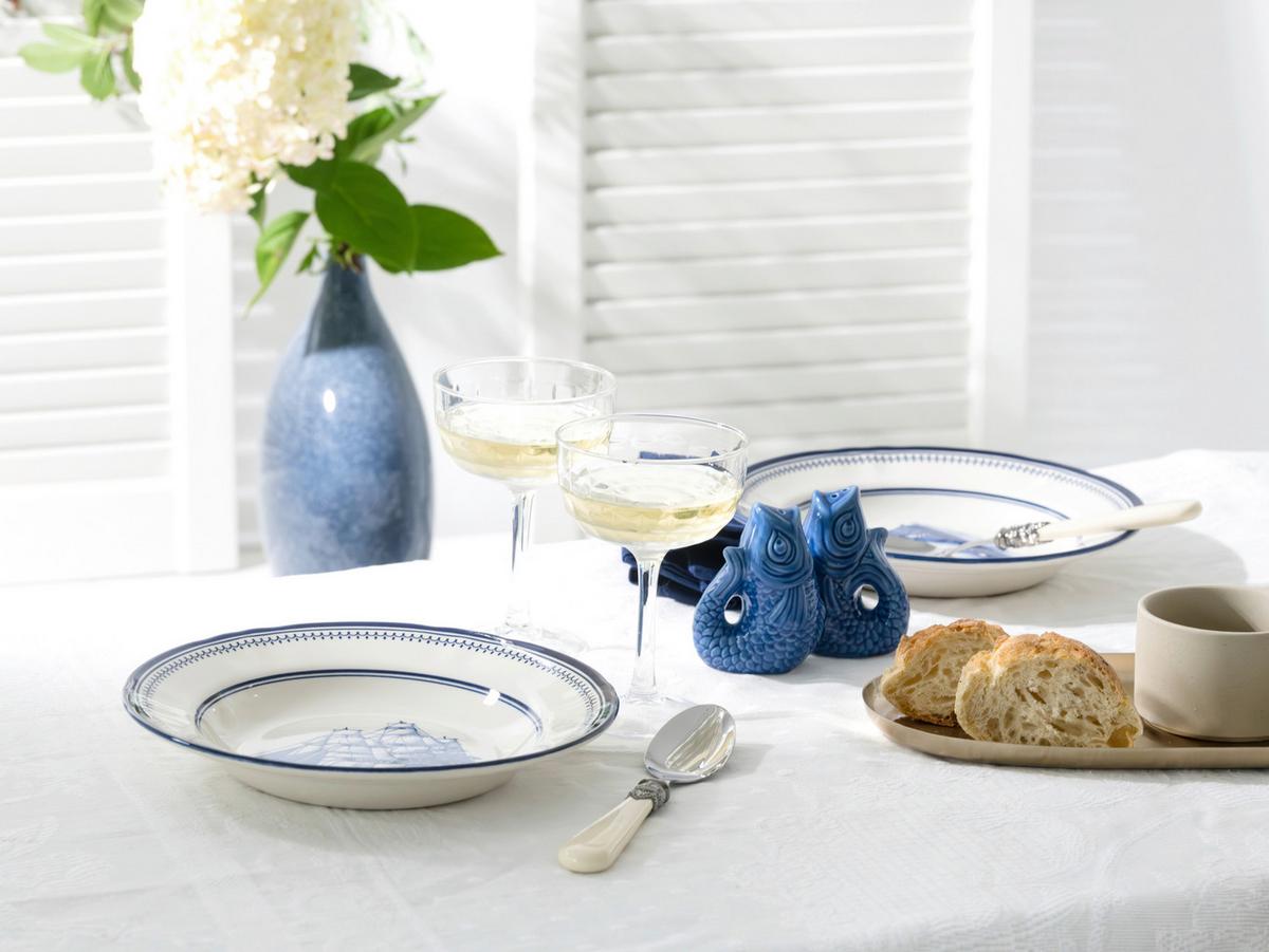 Tafelservice Blau/Weiß Steingut, 6 Pers., 12-teilig - Blau/Weiß, Basics, Keramik - Creatable