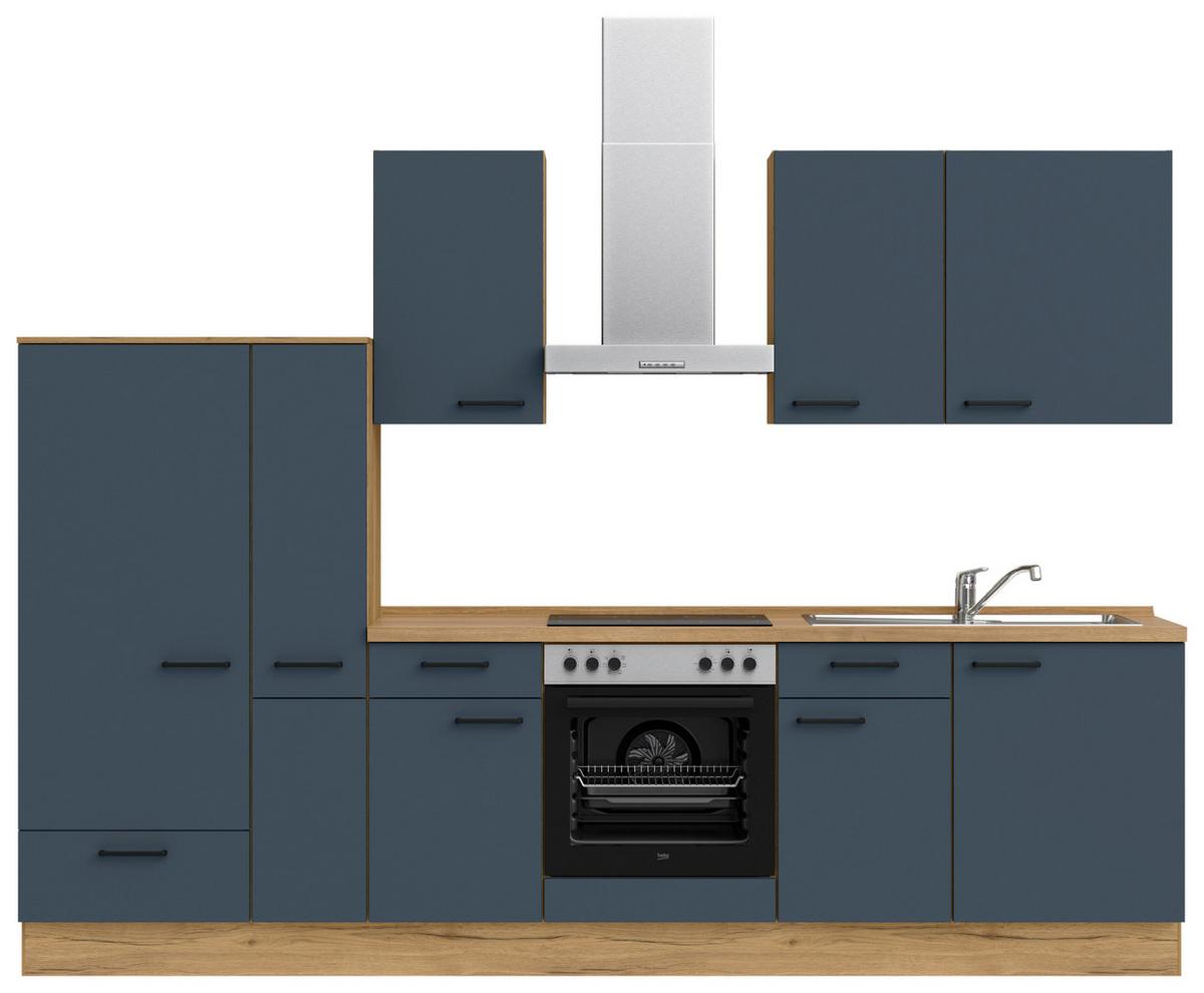 Küchenleerblock Easytouch Low-Line, L7 Links - Blau/Eichefarben, MODERN, Holzwerkstoff (300cm) - Nobilia