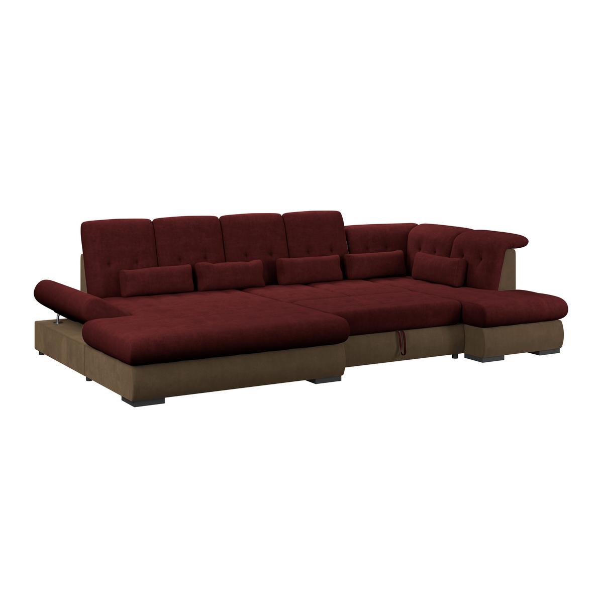 Wohnlandschaft Madera Rubinrot, S: 358x212 cm - Hellbraun/Rot, KONVENTIONELL, Kunststoff/Textil (190/358/212cm)