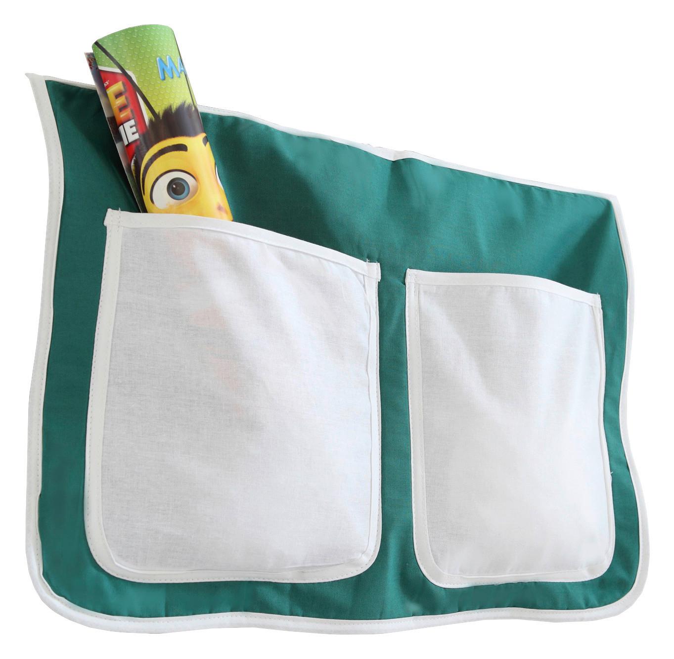 Betttasche aus Baumwolle m. 2 Fächern, weiß/Grün