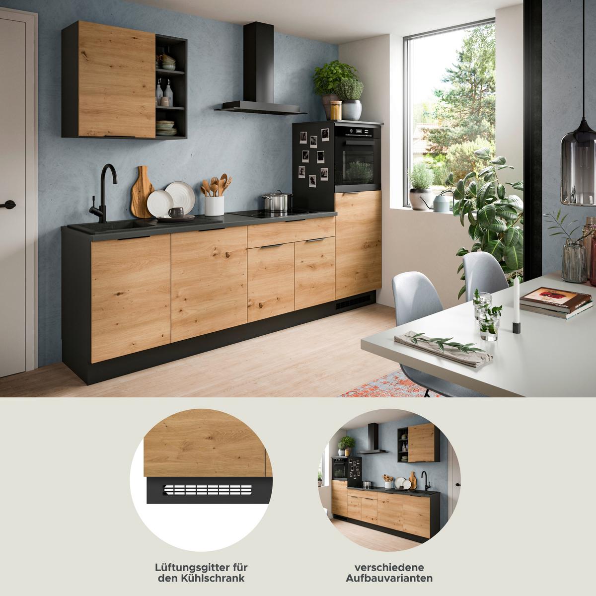 KÜCHENLEERBLOCK CHARLY - Schwarz/Weiß, MODERN, Holzwerkstoff (260cm) - MID.YOU