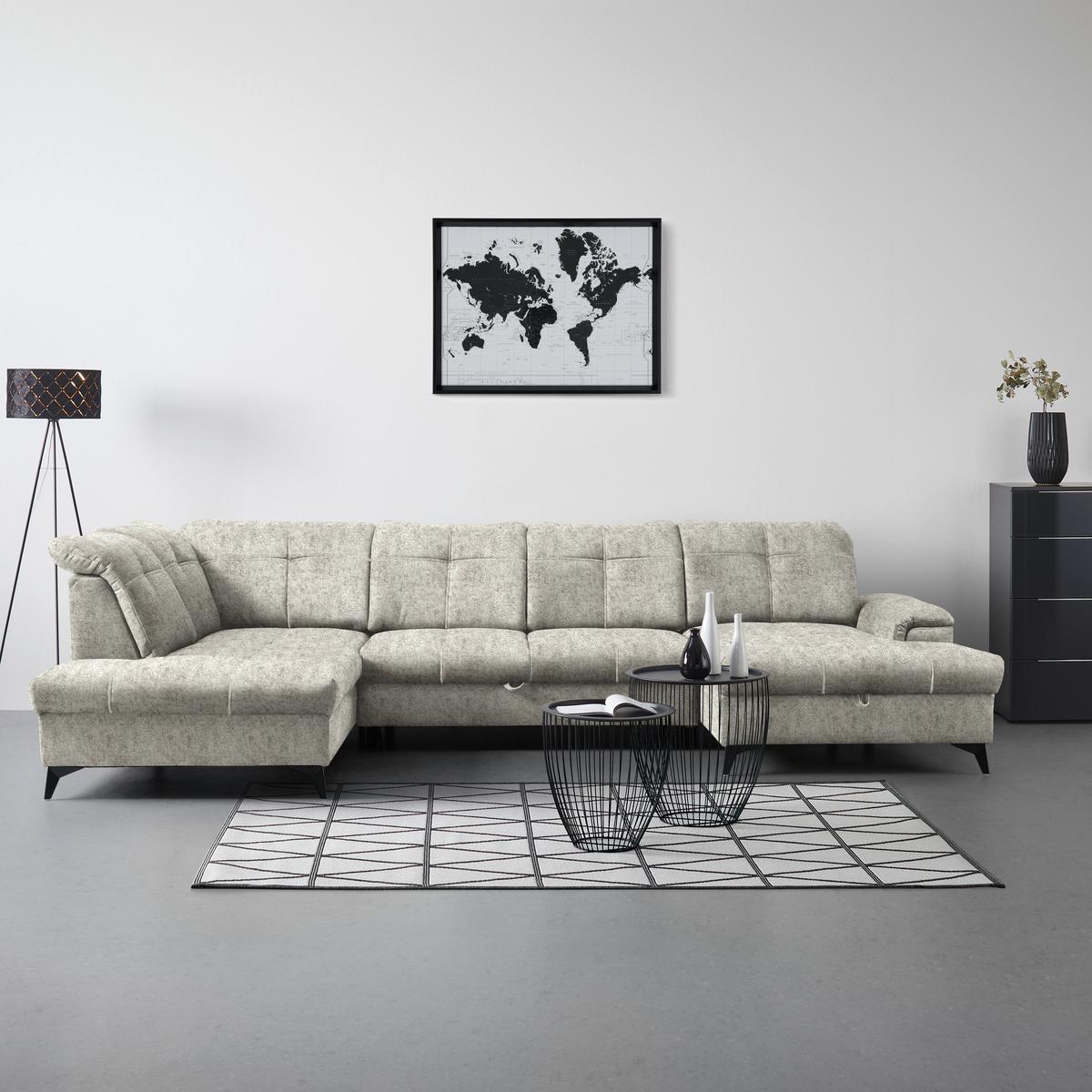 Rohová sedačka U SIERRA, levá, šedohnědá INFINITY - černá/šedohnědá, Moderní, kov/textil (230/364/181cm) - Mömax