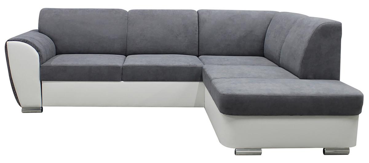 Ecksofa mit Bettkasten Doris Rücken Echt Grau/Weiß - Silberfarben/Weiß, Design, Textil (255/196cm) - MID.YOU