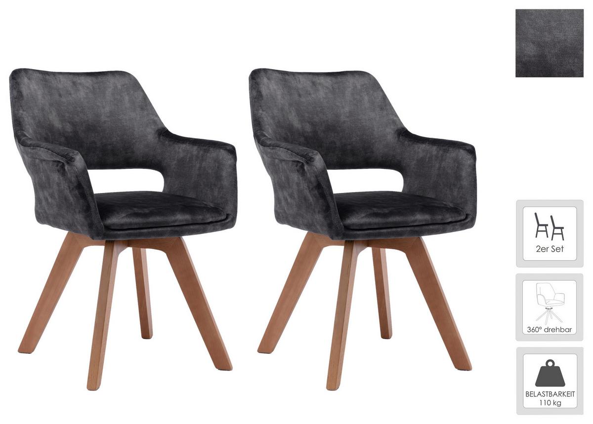 Esszimmerstuhl Klara Anthrazit /eichefarben 2-Er Set - Eichefarben/Anthrazit, Basics, Holz/Textil (52/89/63,5cm) - MID.YOU