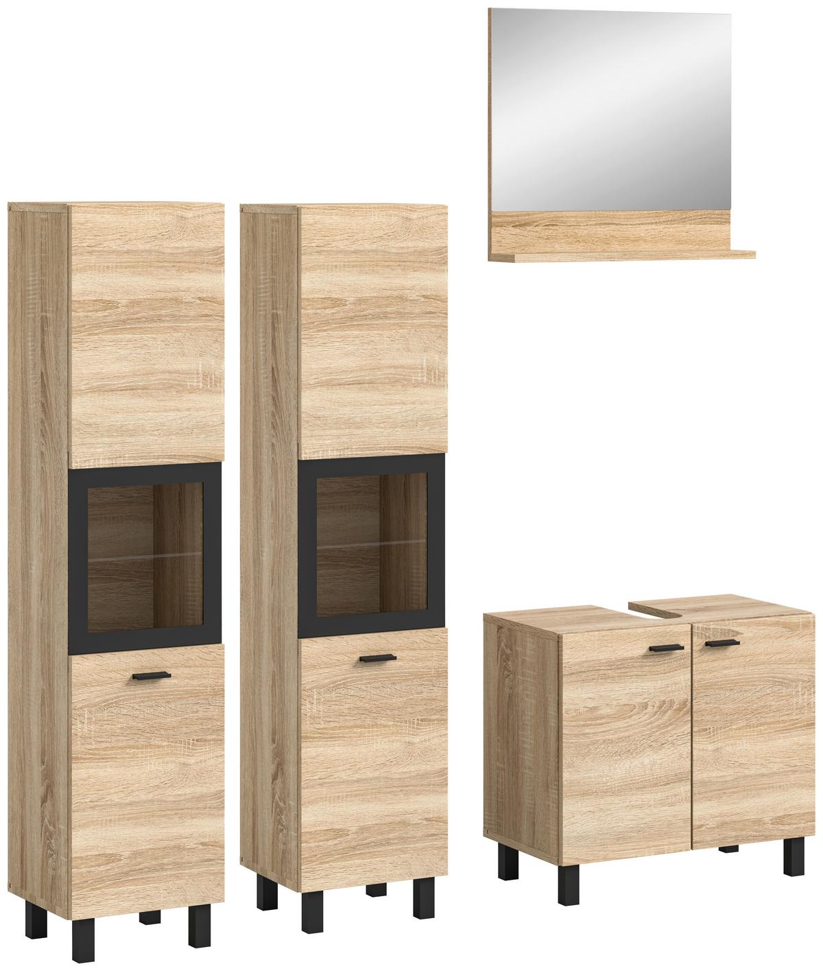 Badezimmer Boston Sonoma Eiche Dekor - Schwarz/Sonoma Eiche, MODERN, Glas/Holzwerkstoff (117cm) - MID.YOU
