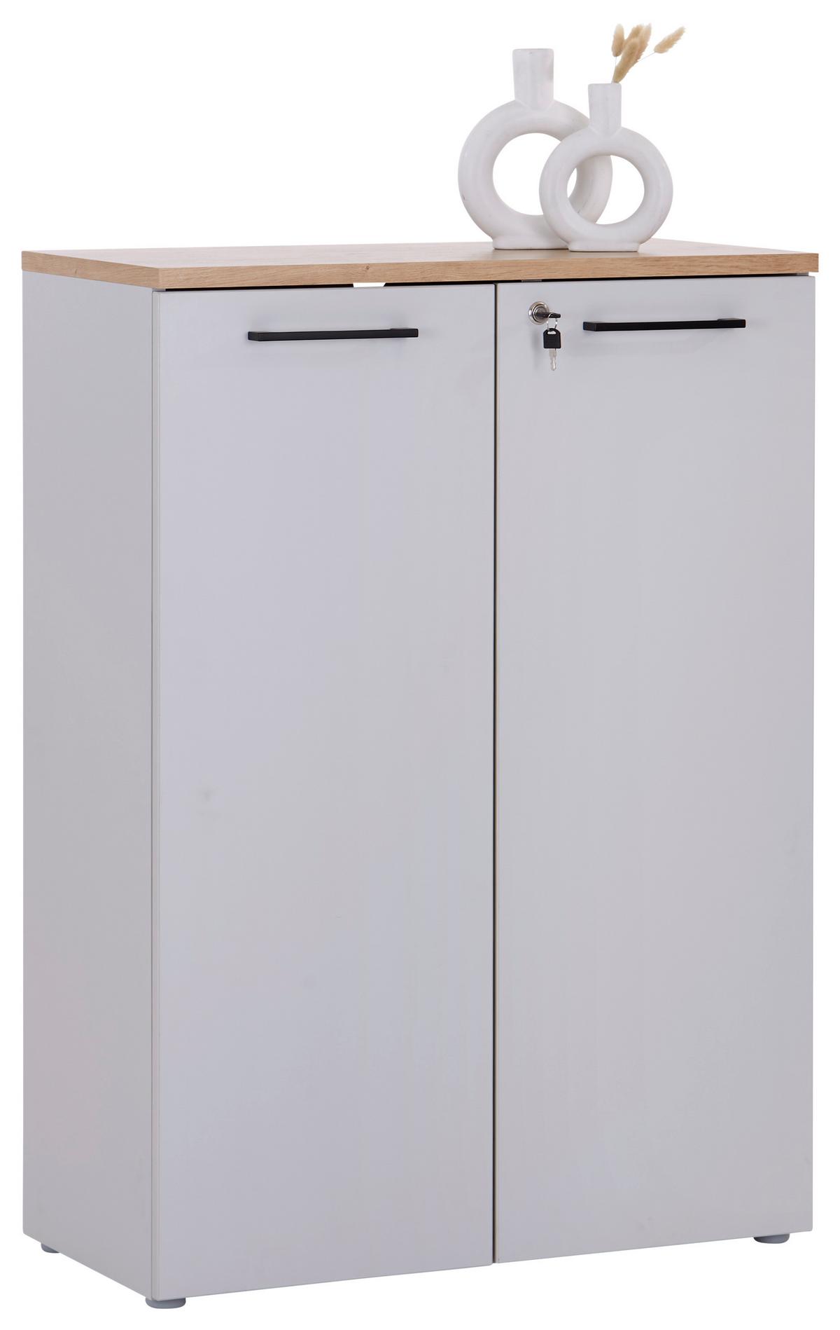 Aktenschrank versperrbar Eiche Dekor Weiß B: 80 cm - Eichefarben/Grau, MODERN, Holzwerkstoff (80/112/38cm)