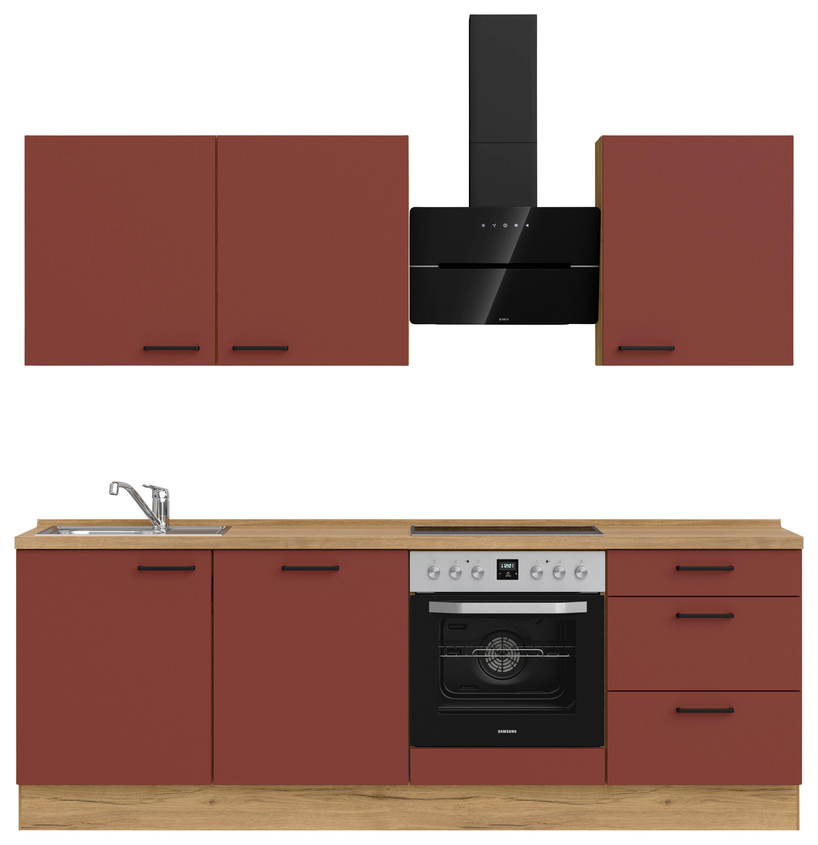 Küchenleerblock Easytouch High-Line, H9 Rechts - Eichefarben/Rot, MODERN, Holzwerkstoff (240cm) - Nobilia