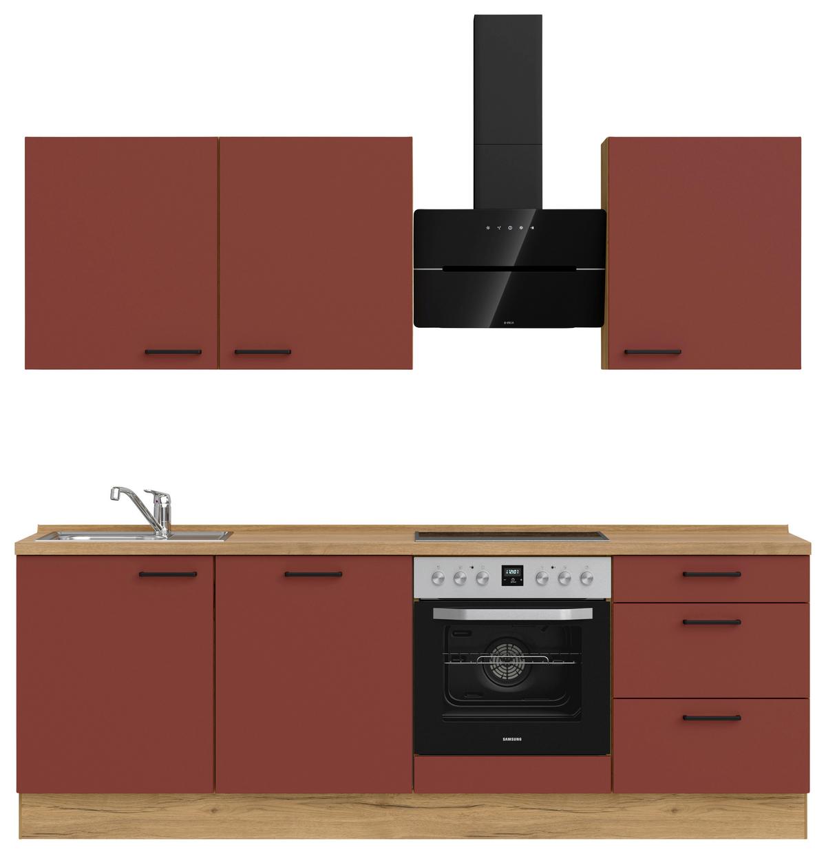 Küchenleerblock Easytouch High-Line, H9 Rechts - Eichefarben/Rot, MODERN, Holzwerkstoff (240cm) - Nobilia