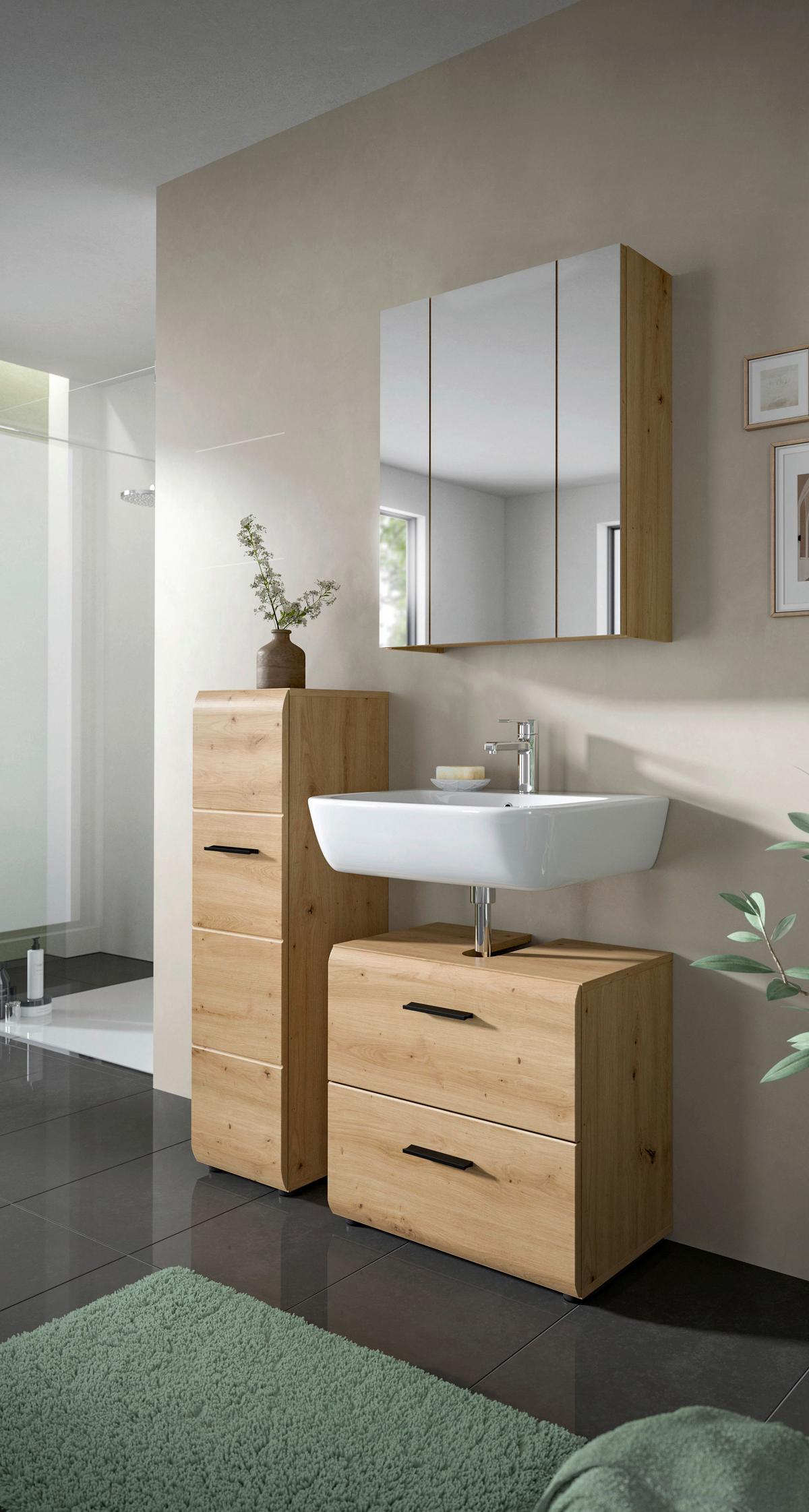 Badezimmer Ice Eiche Artisan Dekor B: 90cm - Schwarz/Eiche Artisan, Basics, Holzwerkstoff (90cm) - MID.YOU