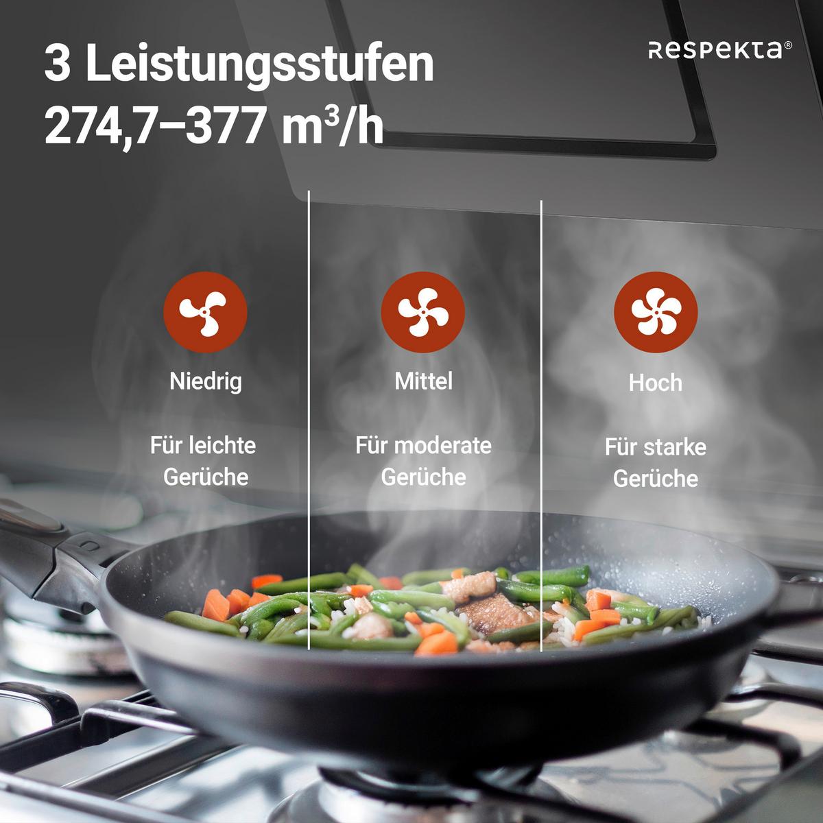 Kopffreihaube Respekta Svea Edelstahl/Glas Schwarz B: 60cm - Schwarz, Trend, Glas/Metall (60/73,9-111,9/34cm) - Respekta