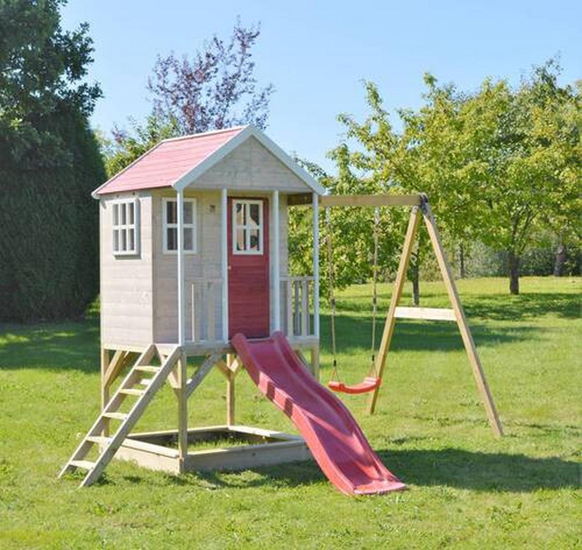 Spielhaus Alpaka Naturfarben/rot, B: 350 Cm - Rot/Naturfarben, KONVENTIONELL, Holz (350/242/290cm)