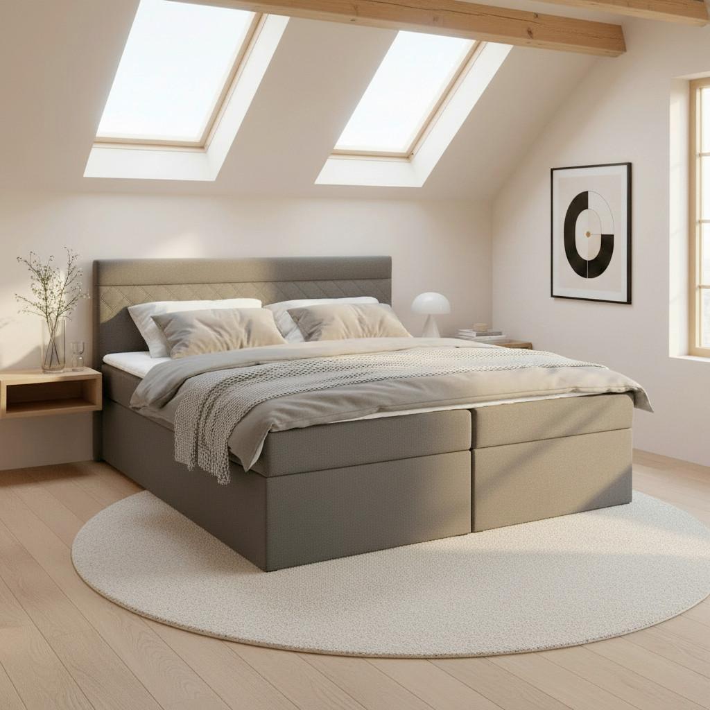 Boxspring posteľ s topperom Rosa, 180x200 cm, tmavosivá - čierna/sivá, Modern, drevo/kompozitné drevo (180/200cm) - Bessagi Home