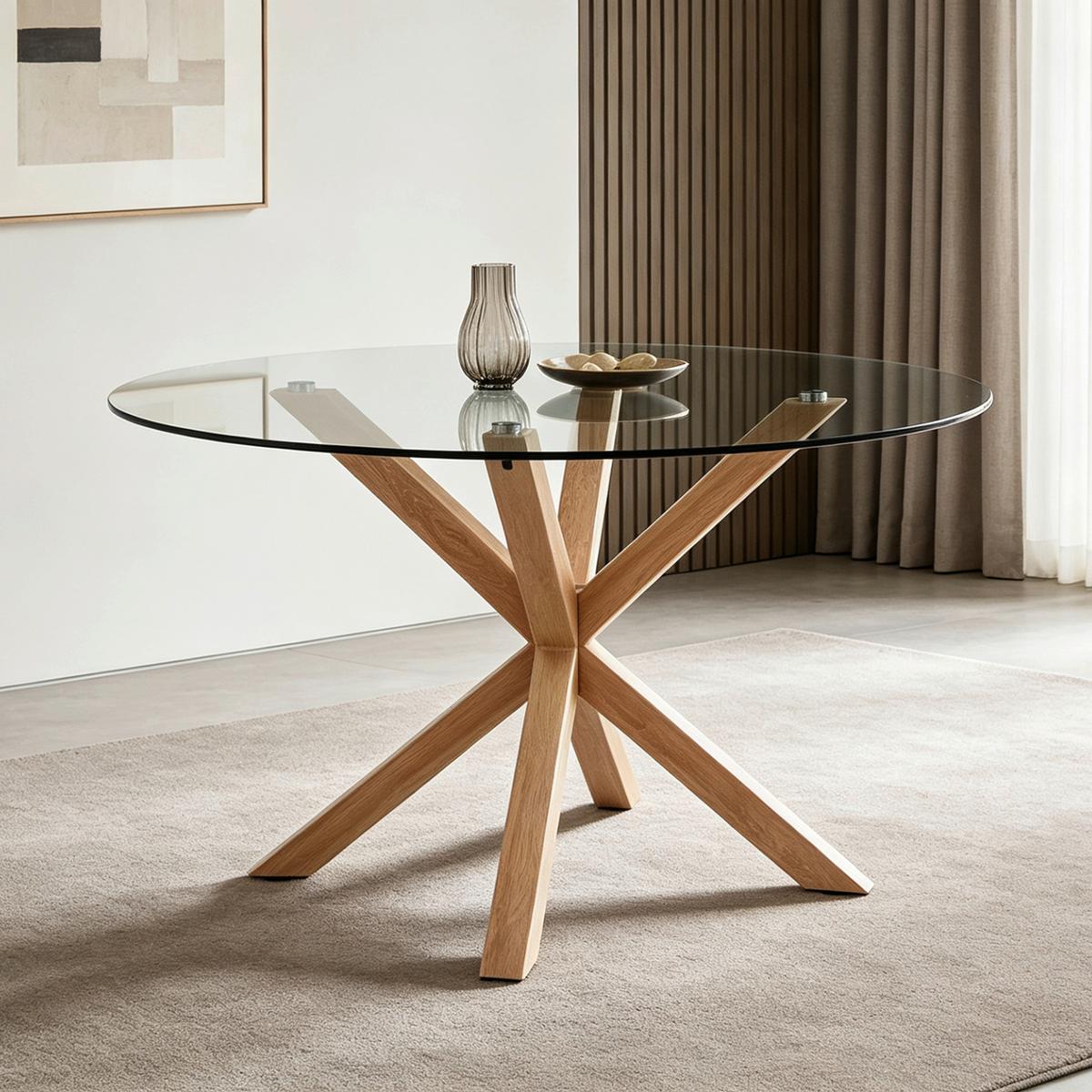 Esstisch Nara Eichefarben D: 119 cm - Klar/Eichefarben, MODERN, Glas/Metall (119/119/75,5cm) - P & B