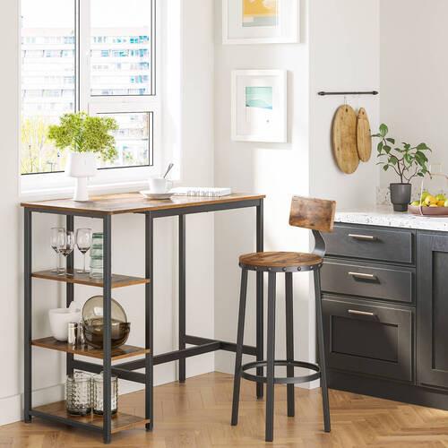 Bartisch Vasagle 110x60x100 cm Braun, Schwarz, 3 Fächer - Schwarz/Braun, Trend, Holzwerkstoff/Metall (110/60/100cm) - Boxxx