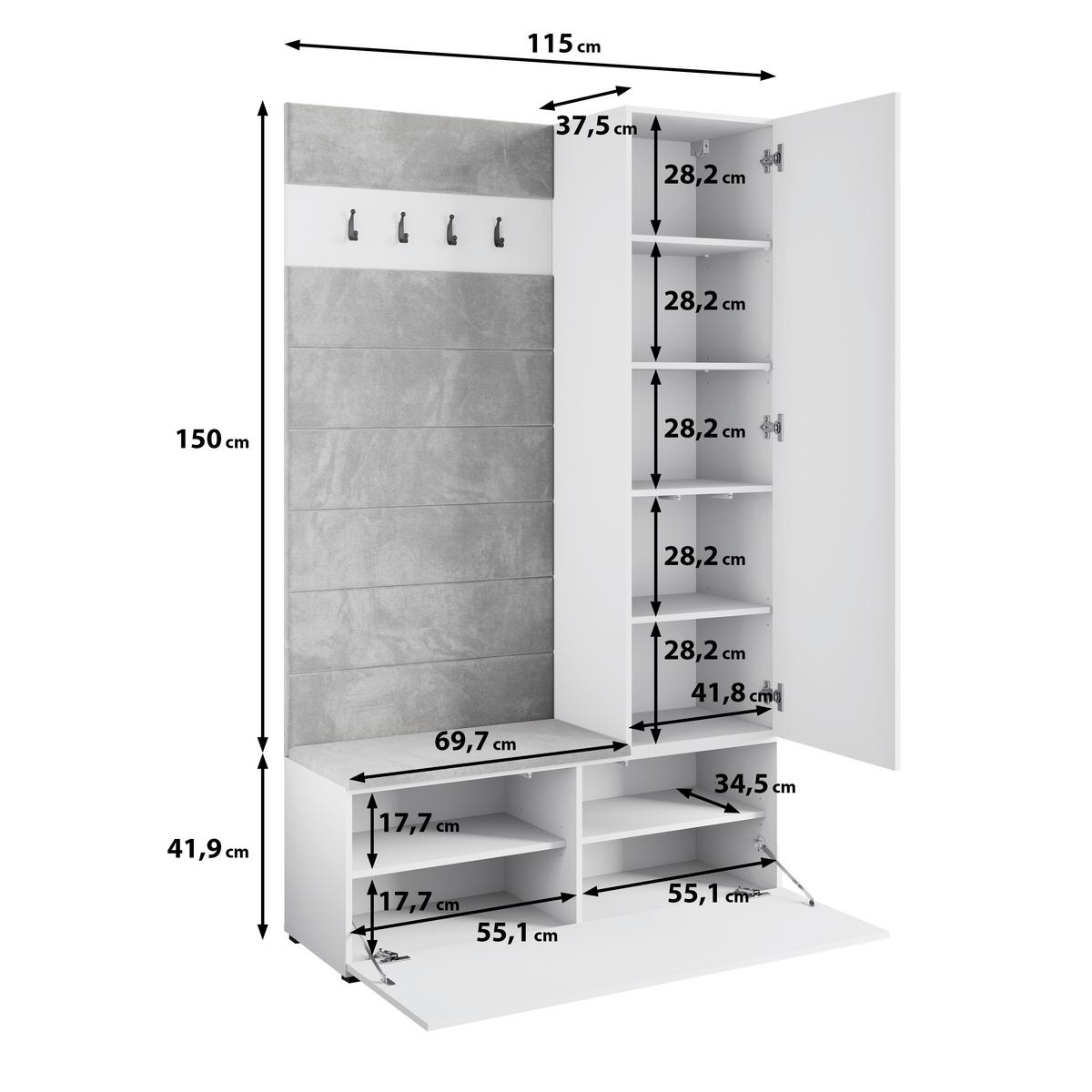 ŠATNA GARDEROBE TEJO II - bílá/vysoce lesklá bílá, Design, kompozitní dřevo (115/192/37,5cm) - Livetastic
