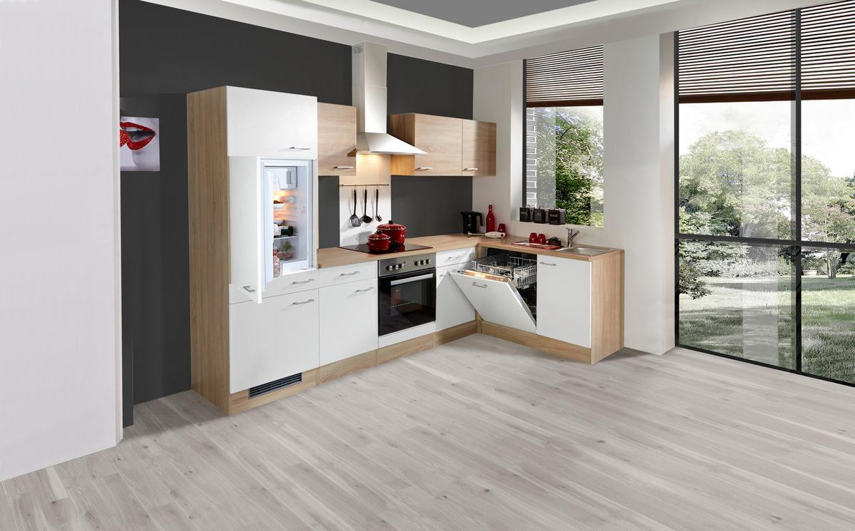 Eckküche Samoa Mit Geräten 280x170 cm - Weiß/Sonoma Eiche, MODERN, Holzwerkstoff (280/170cm) - FlexWell