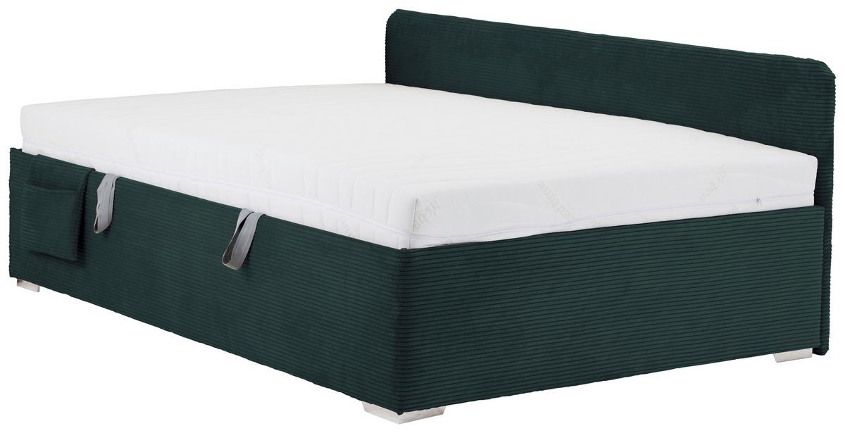 Posteľ Remi s bočnicami 120x200, poťah tmavozelený - prírodná farba/tmavozelená, Konventionell, drevo/textil (120/200cm)