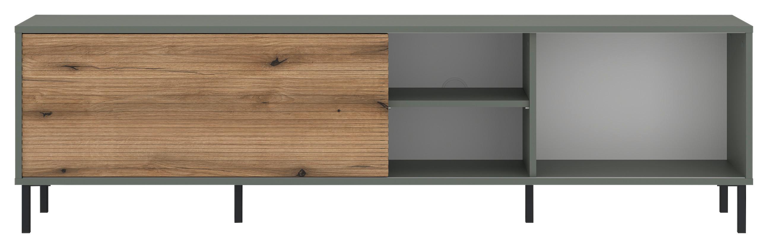 TV-Element Pozzi Graugrün/Eichefarben B: 180 cm - Eichefarben/Schwarz, Trend, Holzwerkstoff (180/50,8/40cm)