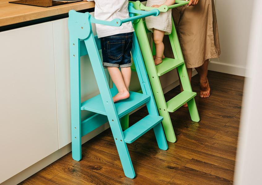 Lernturm Space Saving Blau - Blau, Basics, Holz (38/90/40cm)