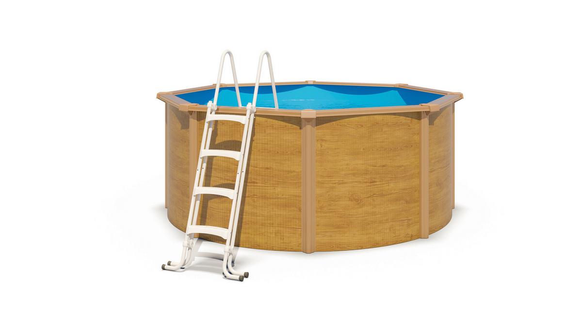 Pool-Set Steely De Luxe Wood 3-teilig, Laufruhige Pumpe - Hellbraun/Hellblau, Basics, Metall (390/120cm)
