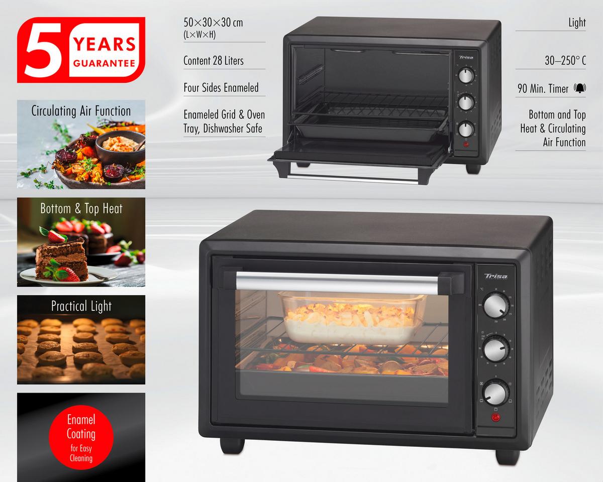 Mini-Backofen Forno Gusto Schwarz 1500 W inkl. Backrost - Schwarz, Basics, Metall (50/30/30cm) - Trisa Electronics
