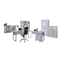 Büro Office Edition Grau/weiß Hochglanz - Weiß Hochglanz/Grau, MODERN, Holzwerkstoff/Metall - MID.YOU