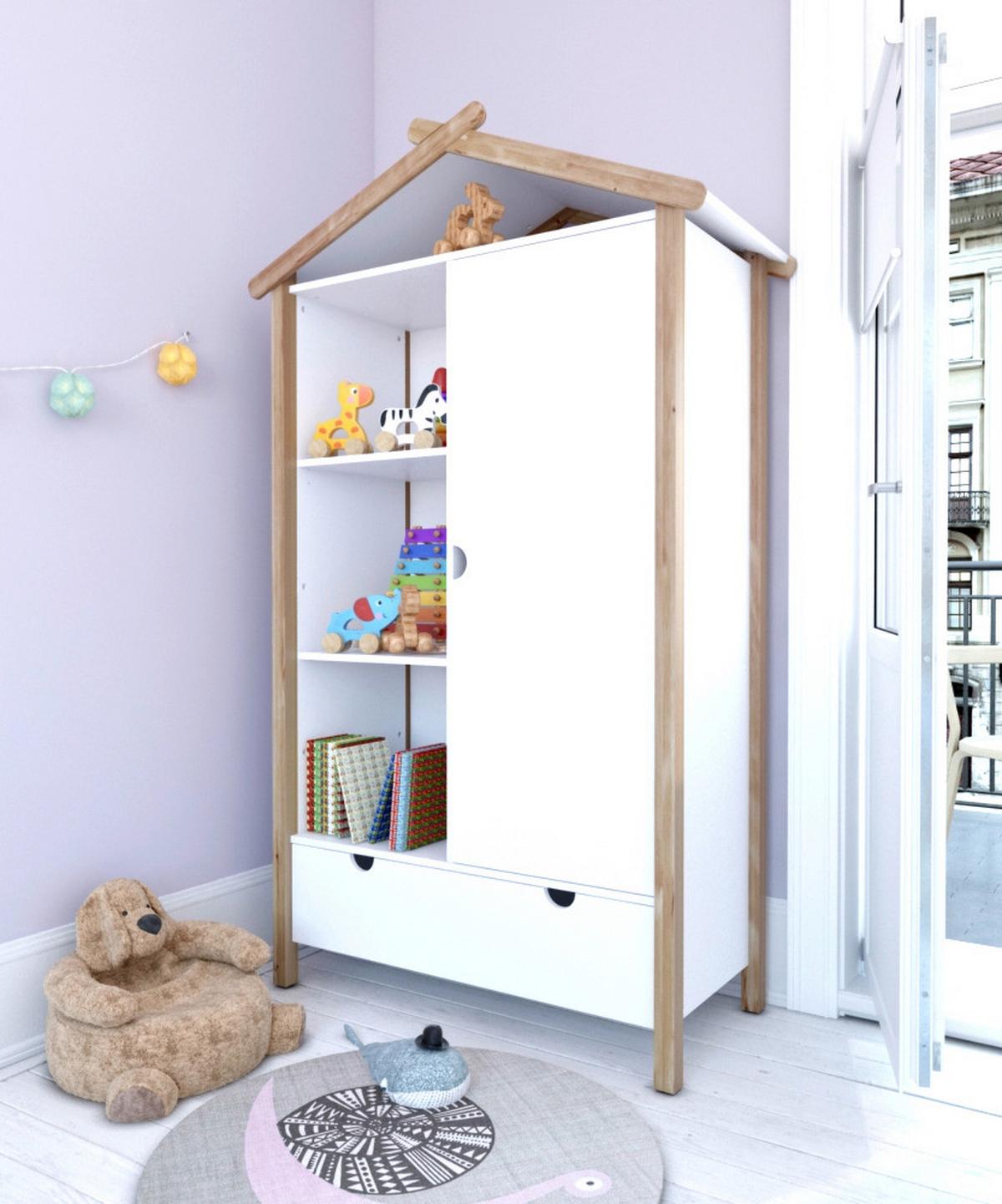 DREHTÜRENSCHRANK Naturfarben/Weiß B: 112cm - Weiß/Naturfarben, Design, Holz/Holzwerkstoff (112/187/51cm) - Livetastic
