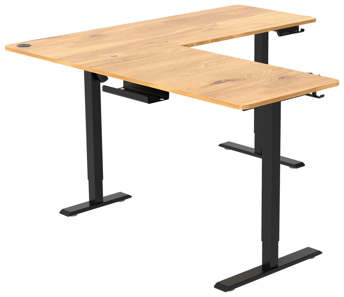 Eckschreibtisch Nimi Schwarz/Eiche L: 160cm - Plankeneiche/Schwarz, MODERN, Holzwerkstoff/Kunststoff (160/160/72-117cm) - Livetastic