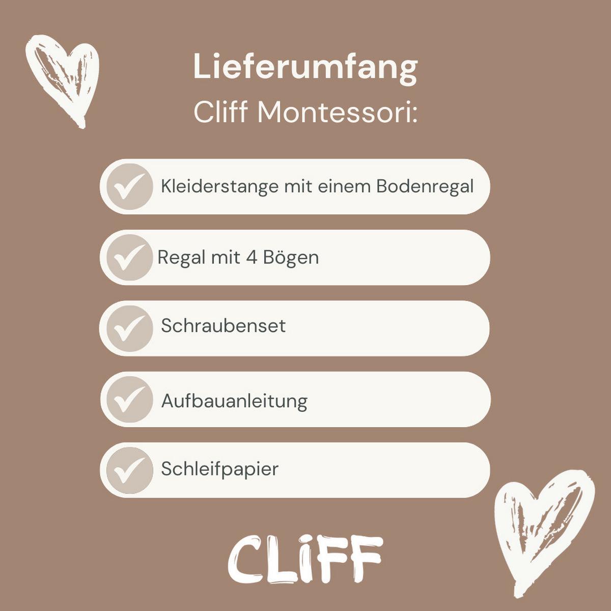 Montessori Garderobe für Kleinkinder - Birkefarben, Basics, Holz (124/43/81cm) - CLIFF