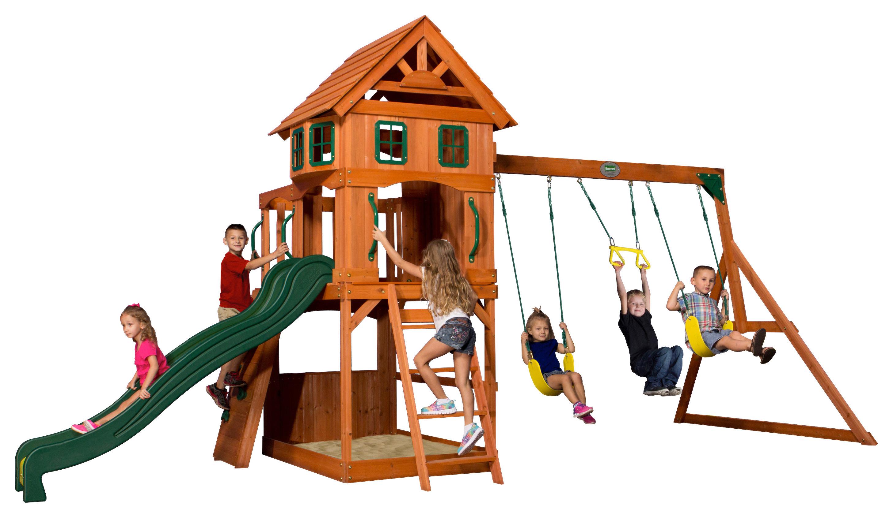 Spielturm Atlantic Aus Zedernholz Massiv - Dunkelgrün/Gelb, Basics, Holz/Kunststoff (551,2/284,5/236,2cm) - Ambia Garden