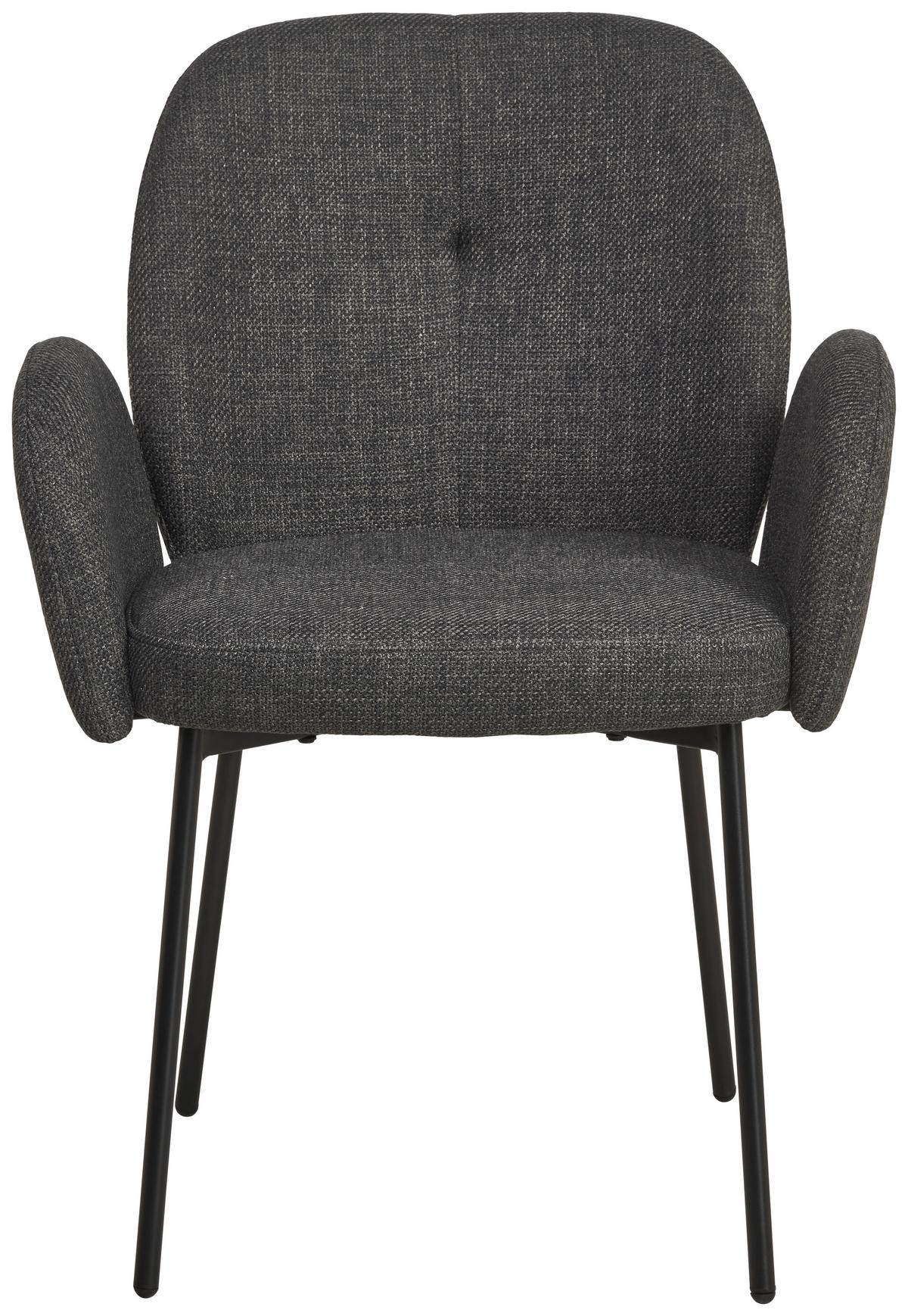 Armlehnstuhl Pauline Leinenoptik Grau, B: 62 cm - Schwarz/Grau, KONVENTIONELL, Holz/Textil (62/85/64cm) - MID.YOU