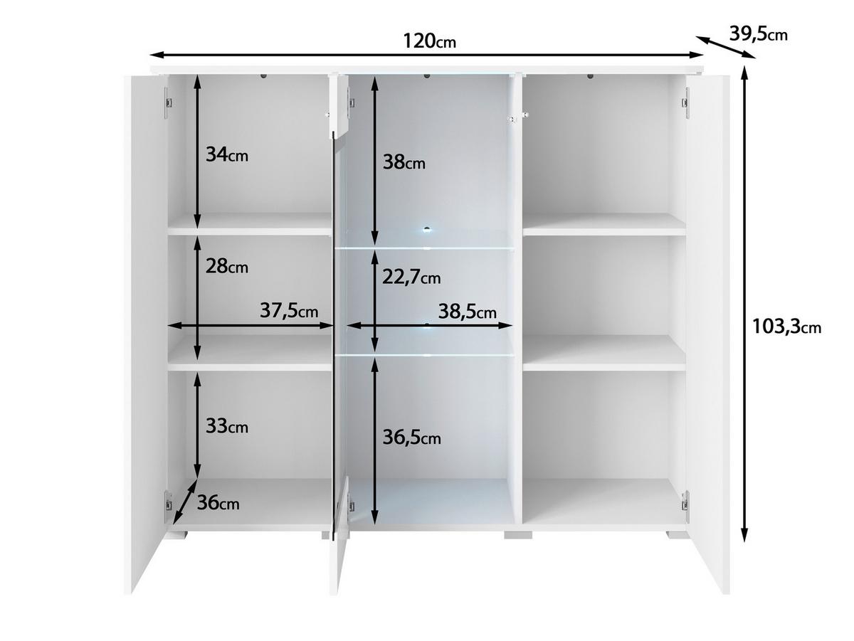 Highboard 120cm Vera Weiß Hochglanz/Wotan Eiche - Weiß Hochglanz/Eiche Wotan, Trend, Glas/Holzwerkstoff (120/103,3/39,5cm) - P & B