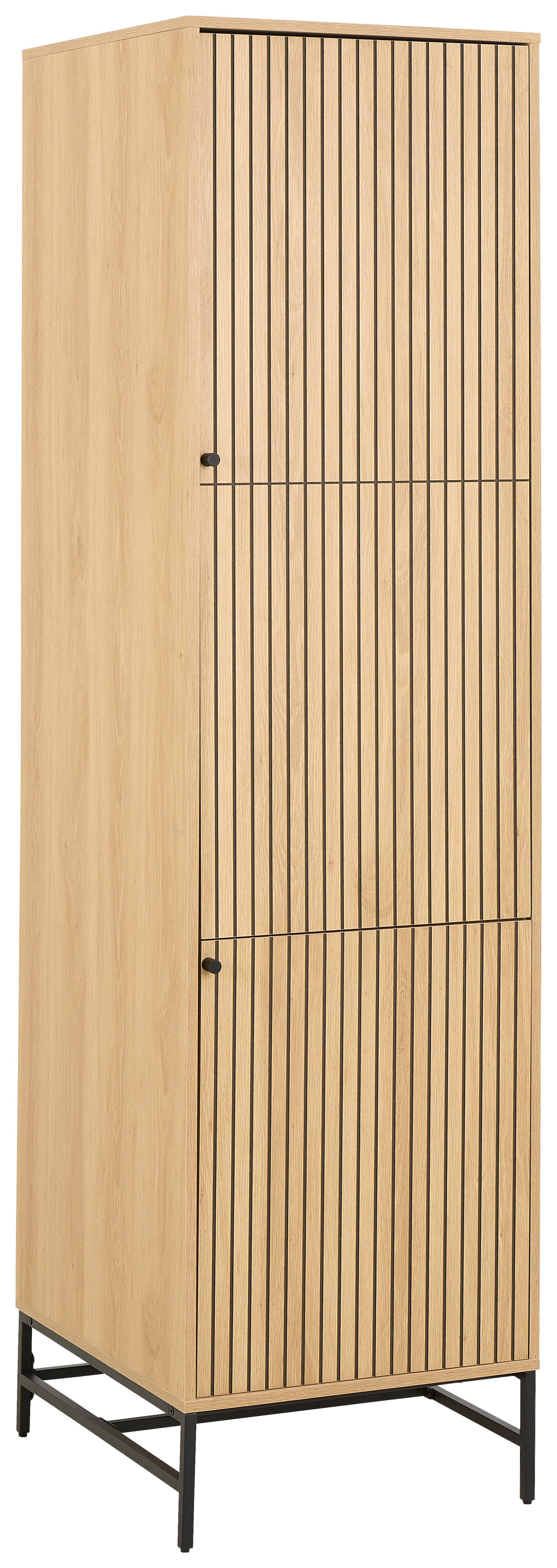 ŠATNÍ SKŘÍŇ S OTOČNÝMI DVEŘMI ALBANY - černá/přírodní barvy, Design, kov/dřevo (51,1/200/60cm)