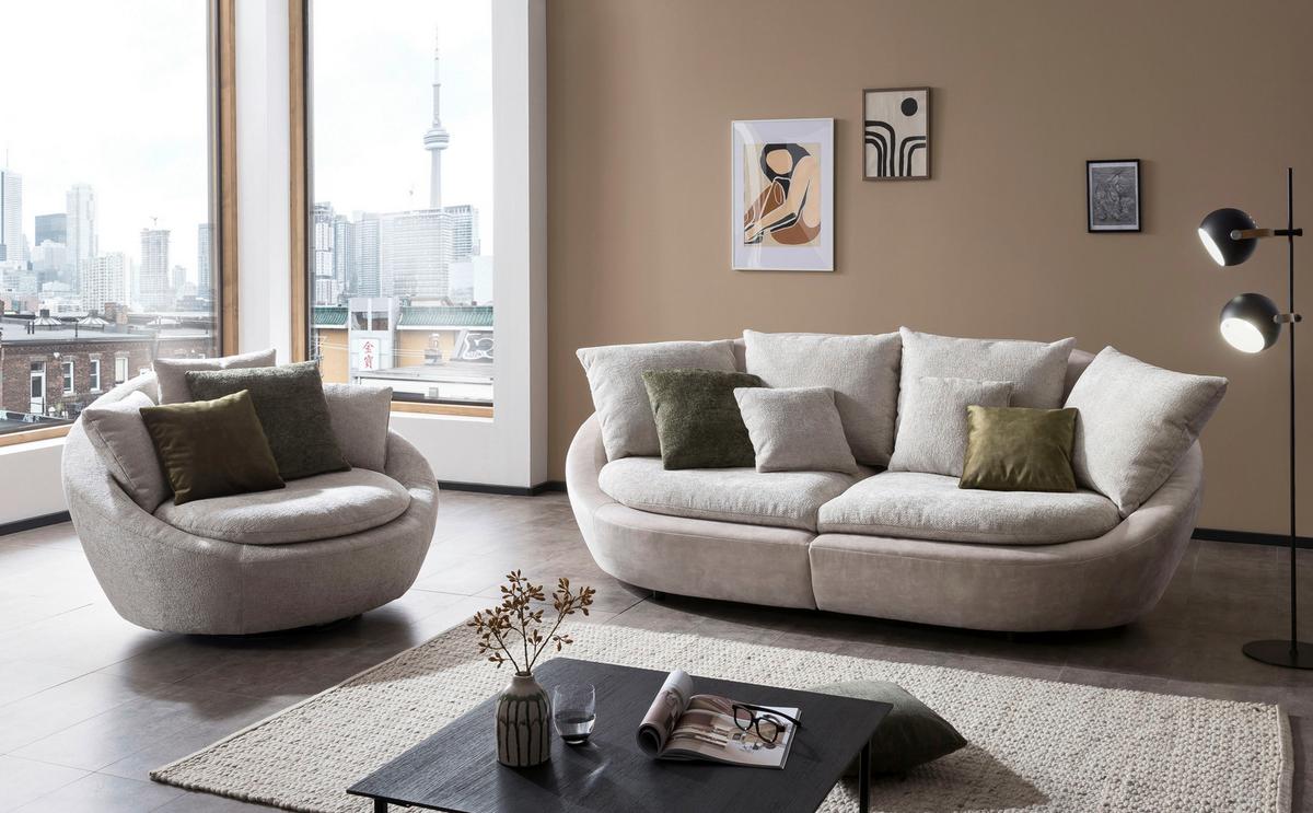 Bigsofa Maui B: 237 cm Silberfarben/Beige Chenille - Beige/Silberfarben, MODERN, Textil (237/87/131cm) - Trendmanufaktur
