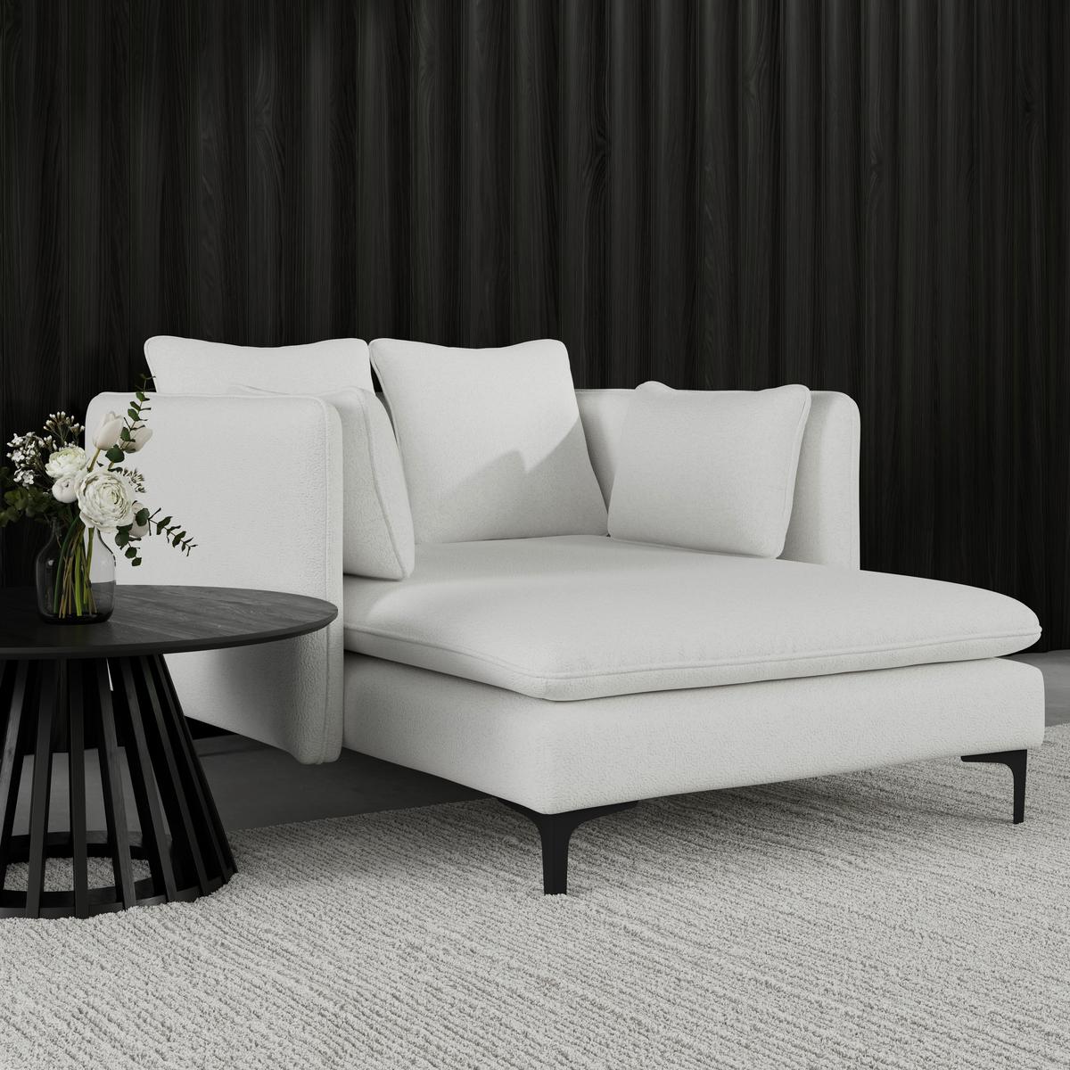 Relaxačné ležadlo SANDY, biela ženilka, max. 140 kg - čierna/biela, Modern, kov/drevo (120/74/160cm) - Bessagi Home