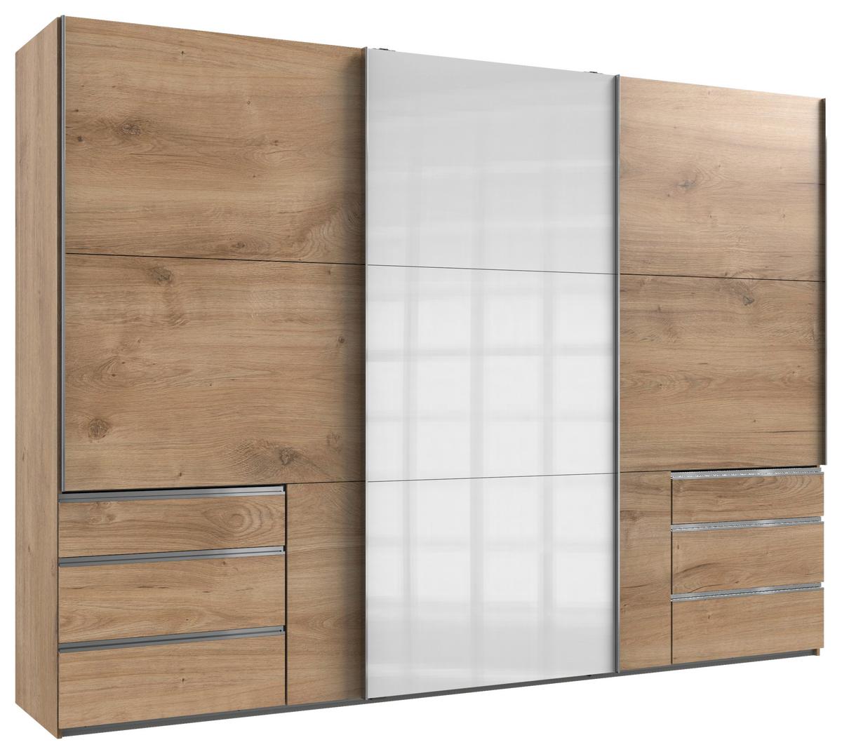 Schwebetürenschrank B: 300 Cm Level Weiß/eichefarben - Eichefarben/Weiß, MODERN, Holzwerkstoff (300/216/65cm) - MID.YOU