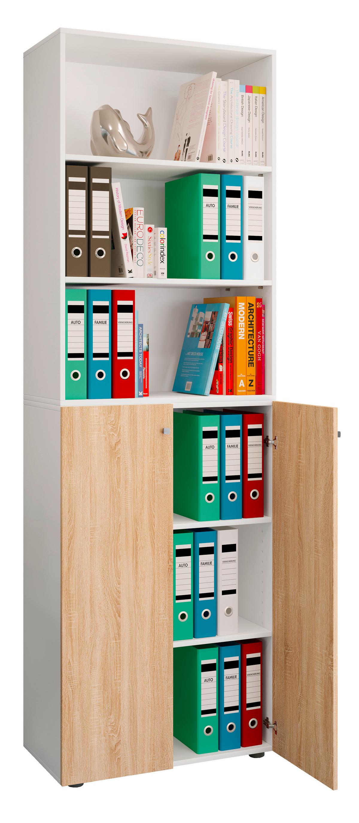 Aktenschrank Lona Weiß, Eiche Dekor B: 70cm - Weiß/Sonoma Eiche, Design, Holzwerkstoff (70/220/39cm) - MID.YOU