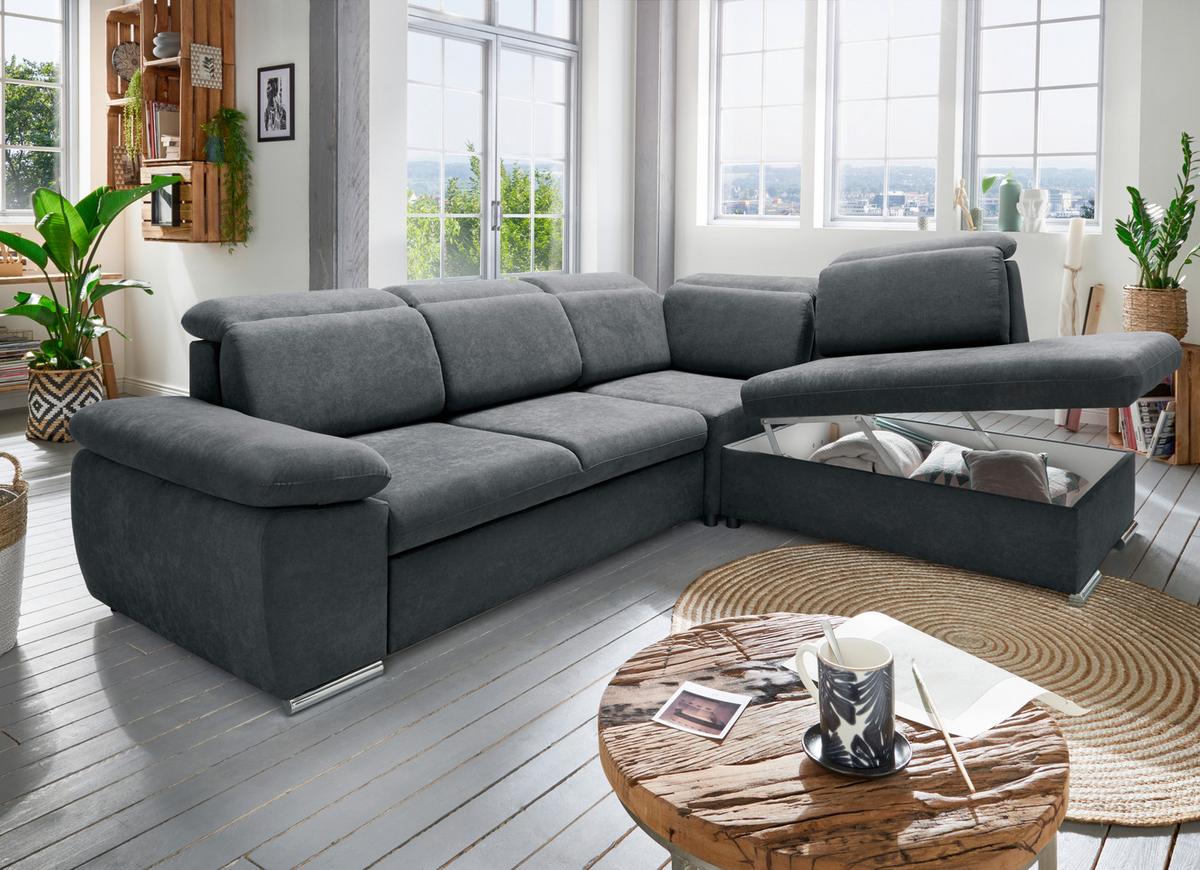 Ecksofa Vasto Anthrazit S: 283x228 cm - Chromfarben/Anthrazit, Design, Textil (283/228cm) - Livetastic