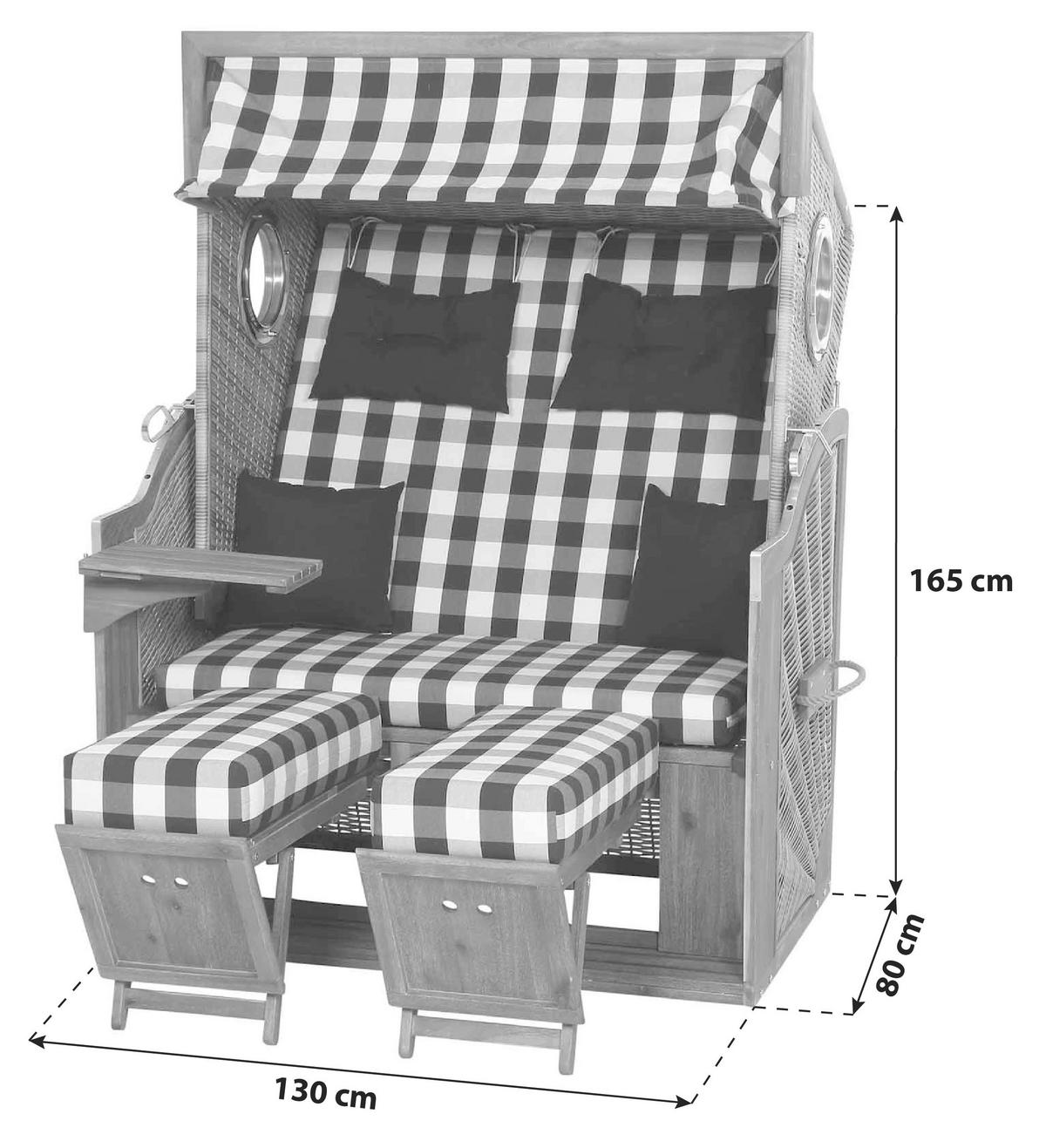 Strandkorb Ostsee L88712 2-Sitzer, Blau, Weiß - Blau/Weiß, KONVENTIONELL, Holz/Kunststoff (130/80/165cm) - Siena Garden
