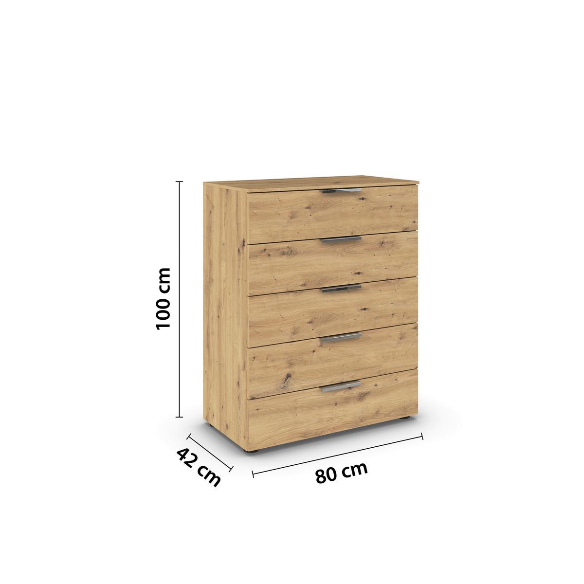 Kommode 80 cm Flipp Eiche/Chromfarben - Chromfarben/Schwarz, MODERN, Holzwerkstoff (80/100/42cm) - Rauch Möbel